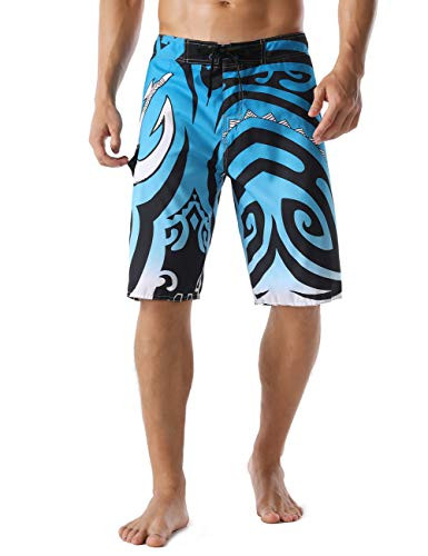 Unitop Men's Surf Swim Trunks Summer Quick Dry Printed Blue 30