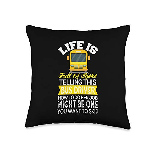 BW Bus Driver Gifts Funny Driver School Bus Driving Throw Pillow- 16x16- Multicolor