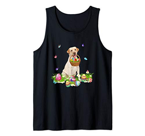 Yellow Labrador Bunny Dog With Easter Eggs Basket Tank Top