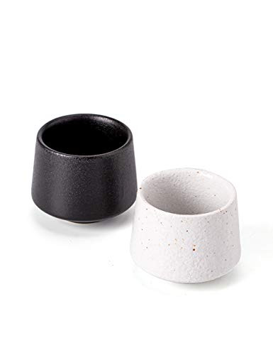 TANG PIN Handcrafted Ceramic Tea Cups Chinese Kung FuTea Cup Set of 2- Coffee Mugs for Cappuccino- Ceramic Sake Cups- 6 OZ-Black  and  White-