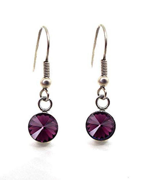 Amethyst Purple Rhinestone Dangle Earrings made with Swarovski Crystal Rivolis set in Stainless Steel Cups Amethyst Purple Rhinestone Dangle Earrings made with Swarovski Crystal Rivolis set in Stainless Steel Cups