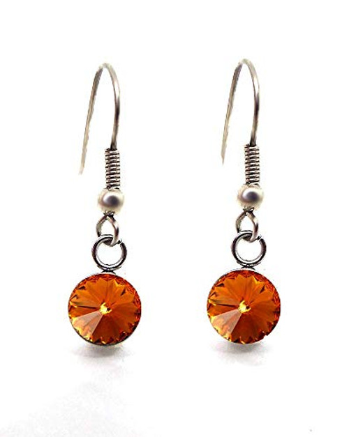 Dark Orange Topaz Rhinestone Dangle Earrings made with Swarovski Crystal Rivolis set in Stainless Steel Cups Dark Orange Topaz Rhinestone Dangle Earrings made with Swarovski Crystal Rivolis set in Stainless Steel Cups