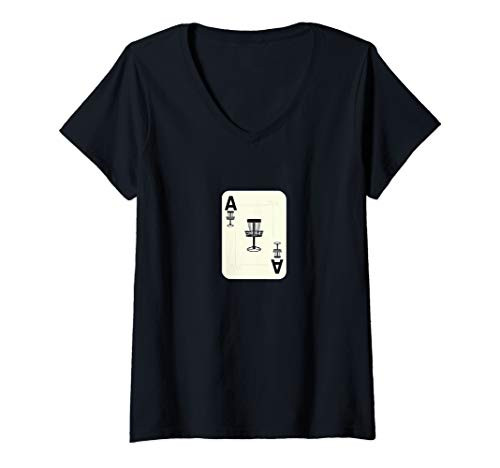 Womens Frisbee Golf Basket Poker Playing Card by Disc Golf City V-Neck T-Shirt