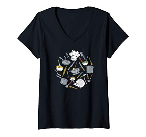 Womens Chef's Hat Culinary Chef Kitchen Tools and Equipment Design V-Neck T-Shirt