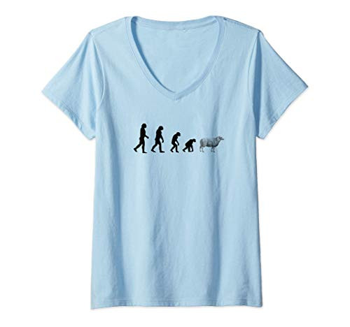 Womens Human Evolution Sheep Man Herd Mentality Easily Led Sheeple V-Neck T-Shirt Womens Human Evolution Sheep Man Herd Mentality Easily Led Sheeple V-Neck T-Shirt