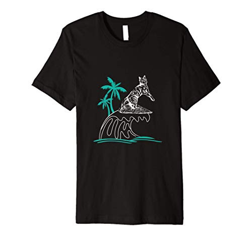 SLIM FIT Cat surfer waves surf board palm tree beach kitty