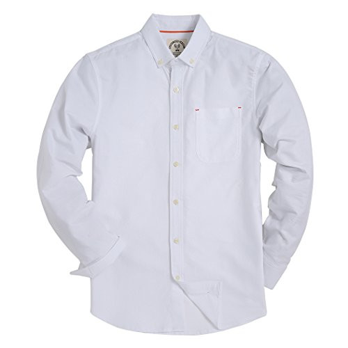 Men's Long Sleeve Shirt Regular Fit Solid Color Oxford Casual Button Down Dress Shirt White Large