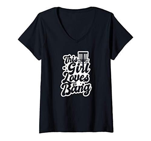 Womens Disc Golf Basket Design This Girl Loves Bang Gift V-Neck T-Shirt
