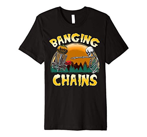 Disc Golf Banging Chains Halloween Skeleton Pumpkin Basket Premium T-Shirt