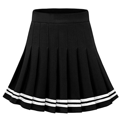 Dressystar Women's Basic Skirt Stretchy Skater Cheerleader Pleated Mini Skirt 10 Black White Strip L