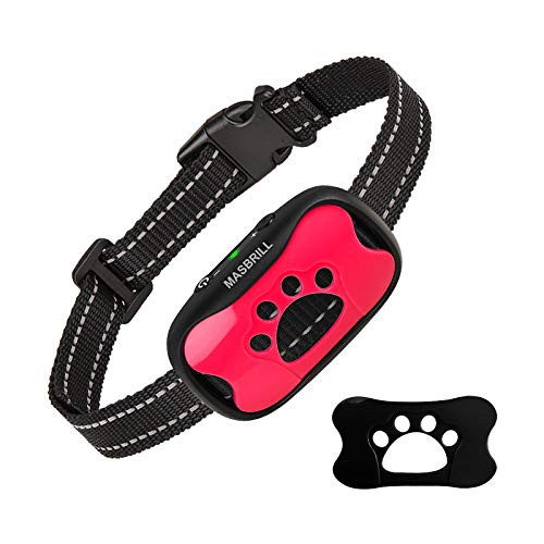 MASBRILL Rechargeable Dog No Bark Collar for Small Medium Large Dogs Humane No Shock Vibration Beep Barking Collar -Pink- M-