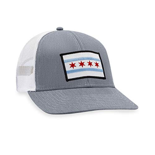 Chicago Flag Hat  Chicago Trucker Hat CHI Baseball Cap Snapback Golf Hat -Grey/White-