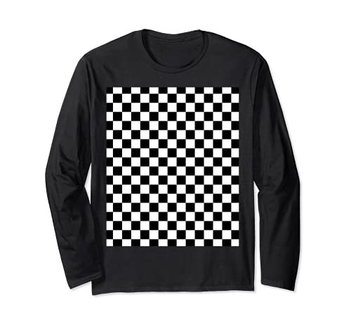 Stylish Checkerboard Black and White Chess Board Pattern Long Sleeve T-Shirt