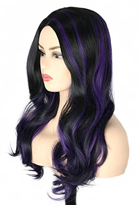 Topcosplay Women Wigs Long Wavy Black mix Purple Cosplay Wig Halloween Costume Wigs Topcosplay Women Wigs Long Wavy Black mix Purple Cosplay Wig Halloween Costume Wigs