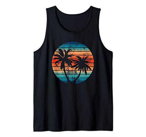 Retro Vacay Vintage Surf Beach Sunset Silhouette Palm Trees Tank Top
