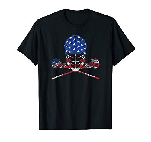 Lacrosse American Flag- Lax Helmet And Sticks Men Women Kids T-Shirt