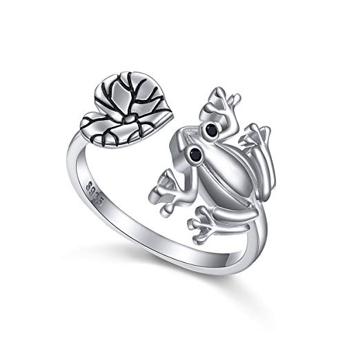 Frog Ring for Women S925 Sterling Silver Adjustable Wrap Open Spoon Lotus Leaf Heart Rings 9 Frog Ring for Women S925 Sterling Silver Adjustable Wrap Open Spoon Lotus Leaf Heart Rings 9