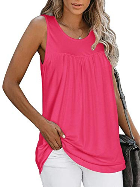 KIKIBERRY Womens Sleeveless Active Tank Tops Lightweight Ruffle Casual Loose Tunic Blouse Shirt Rose Red Large
