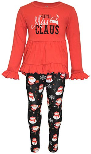 Unique Baby Girls Little Miss Claus Christmas Tunic Pant Set -6- Miss Claus-