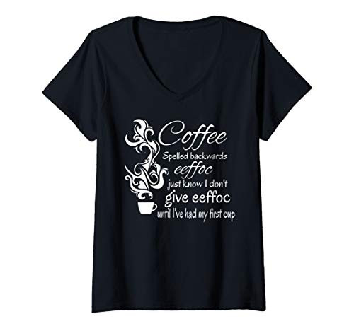 Womens Coffee Spelled Backwards EEFFOC Funny Coffee Quote V-Neck T-Shirt