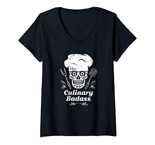 Womens Culinary Badass Gift for a Kitchen Chef V-Neck T-Shirt