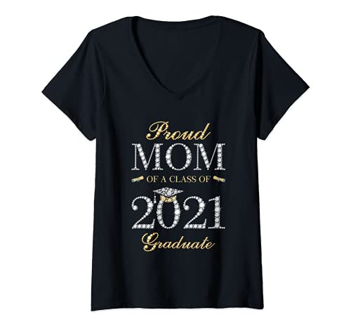 Womens Proud Mom of a Class of 2021 Graduate V-Neck T-Shirt