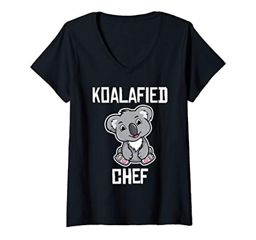 Womens Koalafied Chef Funny Cook Culinary Arts Kitchen Cooking Gift V-Neck T-Shirt