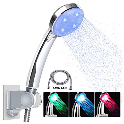 Handheld Shower Head- LEDGLE LED Shower Head with Hose- Color Changing Shower Head-Water Saving Spray Head with Temperature Controlled LED Shower Head Automatically- Hose and Adhesive Bracket 3 Colors