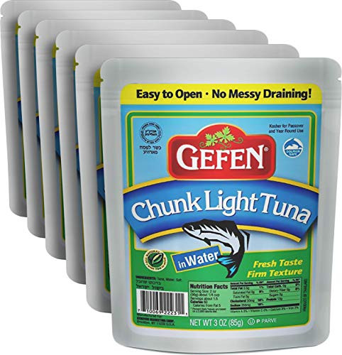 Gefen Chunk Light Tuna Pouch 3oz -6 Pack-- Low Fat- Easy to Open- Kosher for Passover