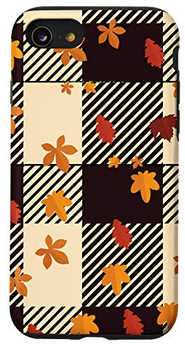 iPhone SE -2020- / 7 / 8 Black and Orange Plaid Case Halloween Fall Autumn Pumpkins Case