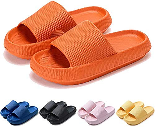 Sharllen Pillow Slides Slippers Non-Slip Quick Drying Open Toe Super Soft Thick Sole Sandals EVA Platform Massage Shower Bathroom Slipper for Women and Men Home Slippers for Indoor  and  Outdoor - Orange