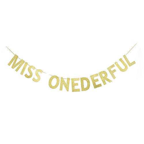 Miss Onederful Banner, Fun Gold Gliter Paper Sign for Baby Girls' First Birthday Party Photoprops Miss Onederful Banner, Fun Gold Gliter Paper Sign for Baby Girls' First Birthday Party Photoprops