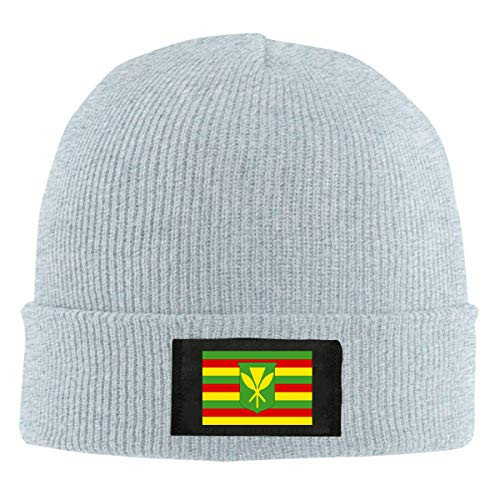 Kanaka Maoli Native Hawaiian Flag Unisex Warm Winter Wool Hat Knit Beanie Skull Cap Gray