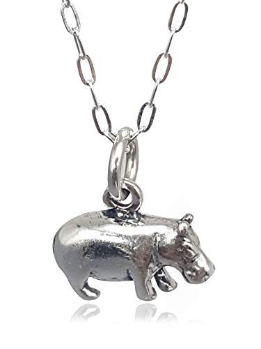 Sterling Silver Hippo Hippopotamus 3D Charm Necklace- 18inch