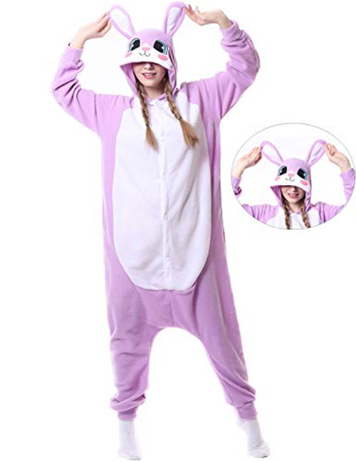 Rabbit Onesies Adult Pajamas Animal One Piece Cosplay Halloween Costume for Women Men