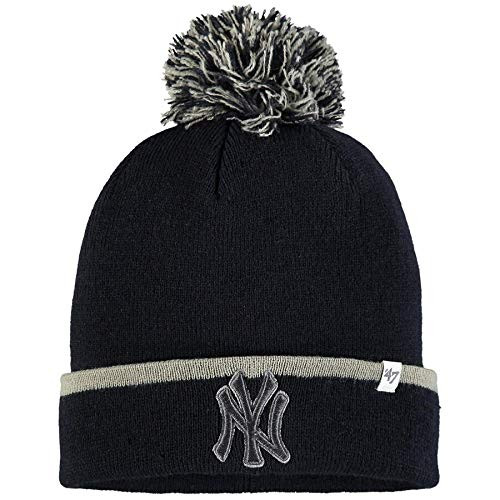 '47 New York Yankees Navy Blue Baraka Beanie Hat with Pom - MLB Cuffed Winter Knit Toque Cap '47 New York Yankees Navy Blue Baraka Beanie Hat with Pom - MLB Cuffed Winter Knit Toque Cap