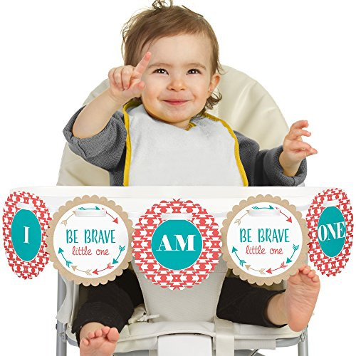 Big Dot of Happiness Be Brave Little One 1st Birthday - I Am One - Boho Tribal First Birthday High Chair Banner