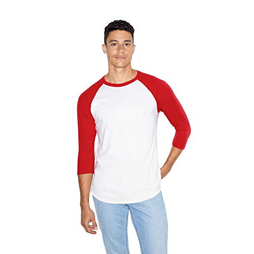 American Apparel Unisex 50/50 Raglan 3/4 Sleeve T-Shirt - USA Collection- White/Red- Small
