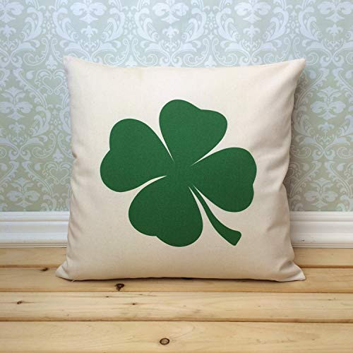 43LenaJon Saint Patrick's Day Four Leaf Clover Pillow- Luck of The Irish Pillow Cover- Good Luck Gift- Clover Square Pillow