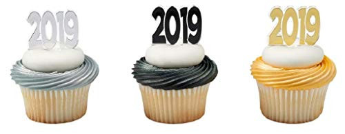 DalvayDelights 2019 (144 Bulk) Foil DecoPics Cupcake Picks Topper Decorations Cake Pop Dessert