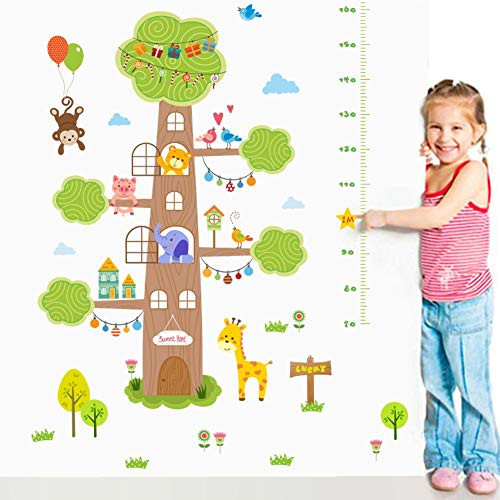 Wall Sticker Forest Animals Sweet Home House Tree Giraffe Monkey Height Measure Growth Chart Sticker Kids Nursery Bedroom Decor Decal