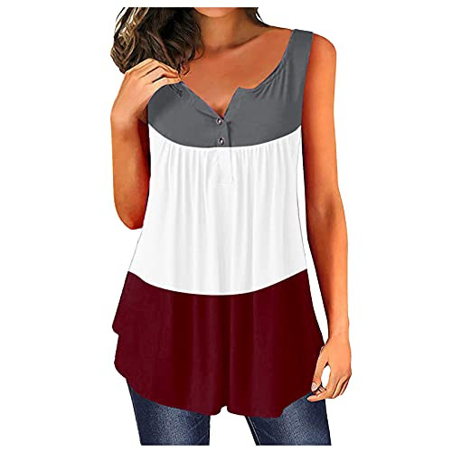 Women's Fashion Casual V-Neck Sexy Button Print Tie-Dye Tops Vest Blouses Wine Women's Fashion Casual V-Neck Sexy Button Print Tie-Dye Tops Vest Blouses Wine