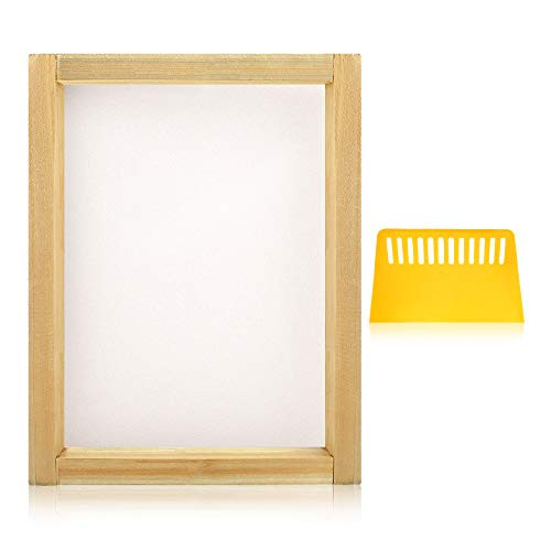 Caydo 1 Piece 8 x 10 Inch Wood Silk Screen Printing Frames with 110 White Mesh and 1 Piece Plastic Scraper