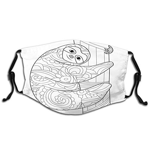 Comfortable Windproof mask-Sloth Animal Outline Figure On Branch With Ornate Details Ethnic Swirled Elements-Printed Facial decorations for Kids and Teens