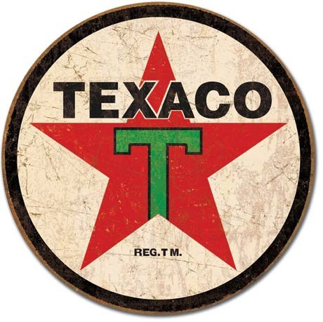 The Finest Website Inc. Texaco Gasoline Round Sign 11.75 inches in Diameter (D1798) Rustic Appearance Metal Tin Sign