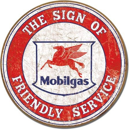 The Finest Website Inc. Mobil Mobilgas Round Sign 11.75 inches in Diameter (D2025) Weathered Appearance Advertising Tin Sign