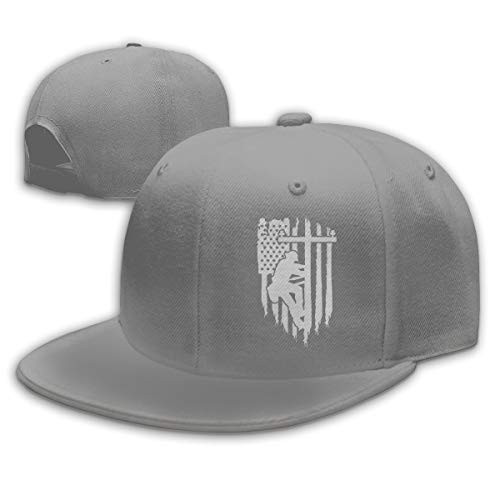 Lineman American Flag Solid Flat Bill Snapback Hip Hop Hat Baseball Cap for Men  and  Women Gray