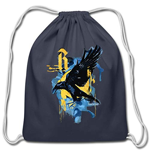 Harry Potter House Ravenclaw Raven Cotton Drawstring Bag- navy
