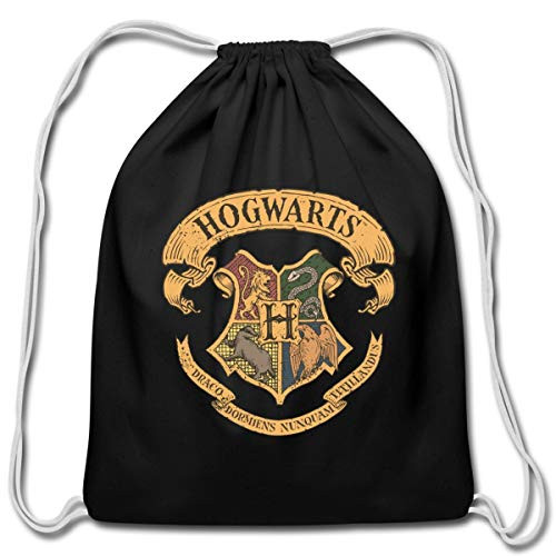 Harry Potter Hogwarts Coat of Arms Cotton Drawstring Bag- black
