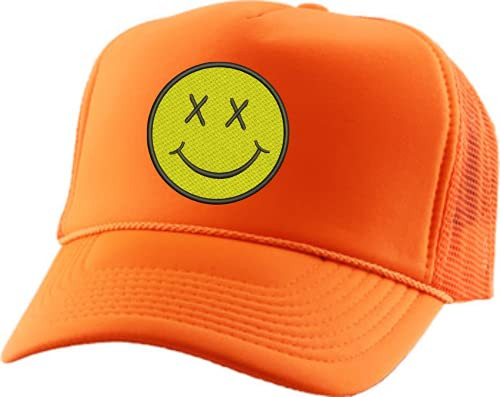 ALLNTRENDS Adult Trucker Hat Smiley Face Embroidered Baseball Cap Adjustable Snapback -Orange-